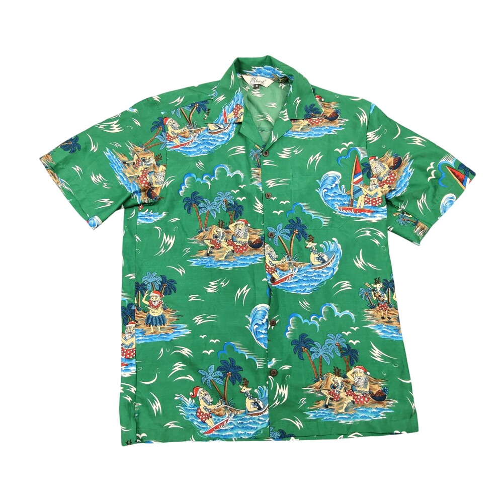 Alvish Shirt Mens Medium Green 100% Polyester Short Sleeve Button-Up Pockets